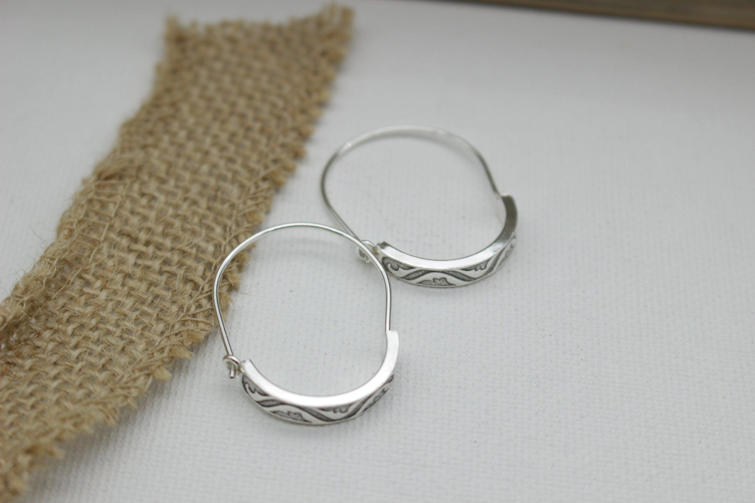 Art Deco Silver Hoop Earrings