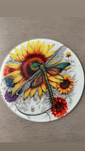 Dragonfly Round glass cutting board