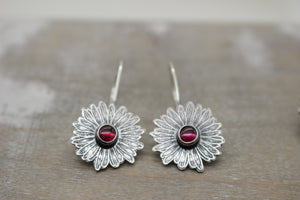 Pink Sapphire Sterling silver daisy earrings