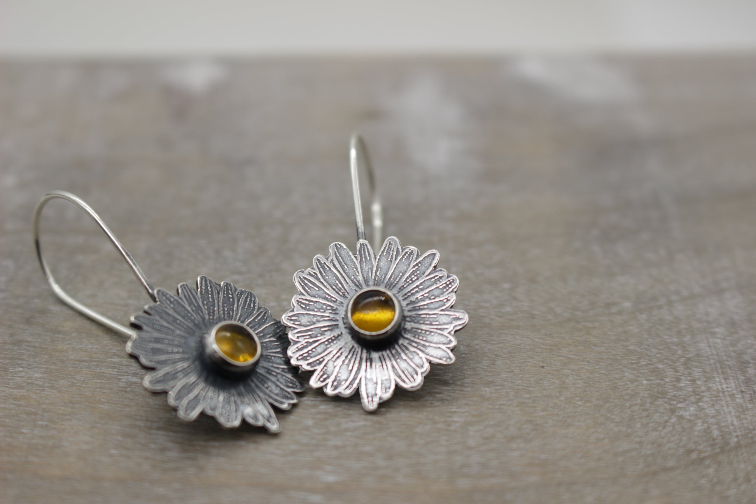 Amber Sterling silver daisy earrings