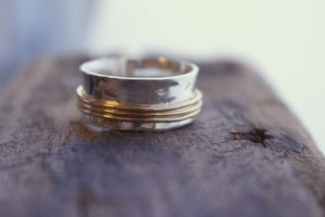 Spinner Ring - Gold Silver Meditation Ring - Gift for her - Jewelry sale - wide band ring
