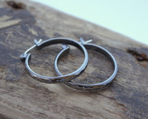 Rustic Hoop Earrings - Sterling Silver Hoop Earrings - French lock hoop earrings - Gift for her - Jewelry - boho hoops