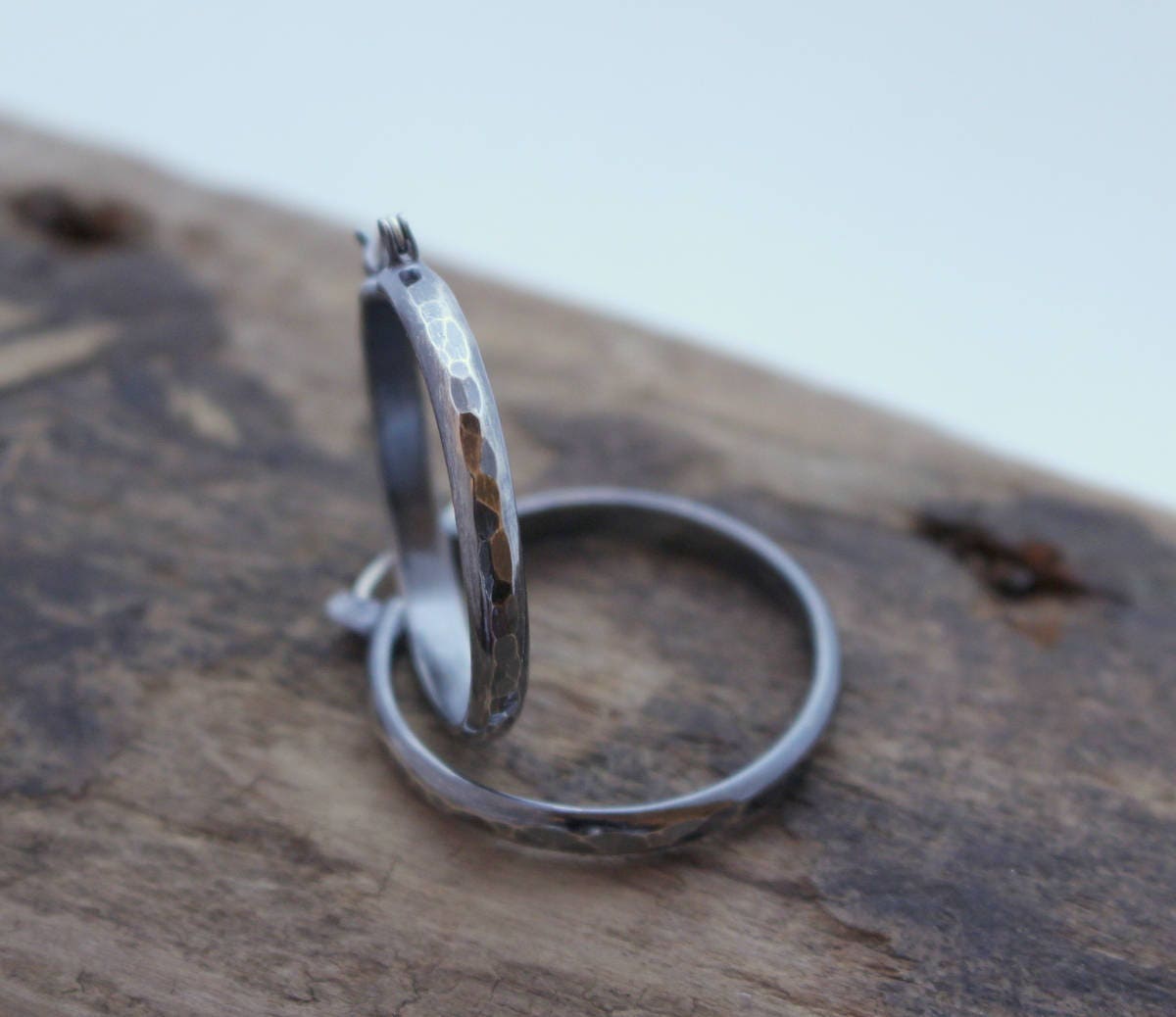 Rustic Hoop Earrings - Sterling Silver Hoop Earrings - French lock hoop earrings - Gift for her - Jewelry - boho hoops