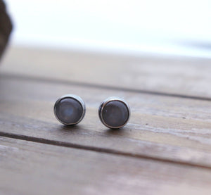 Gray Moonstone Stud Earrings - 6mm studs