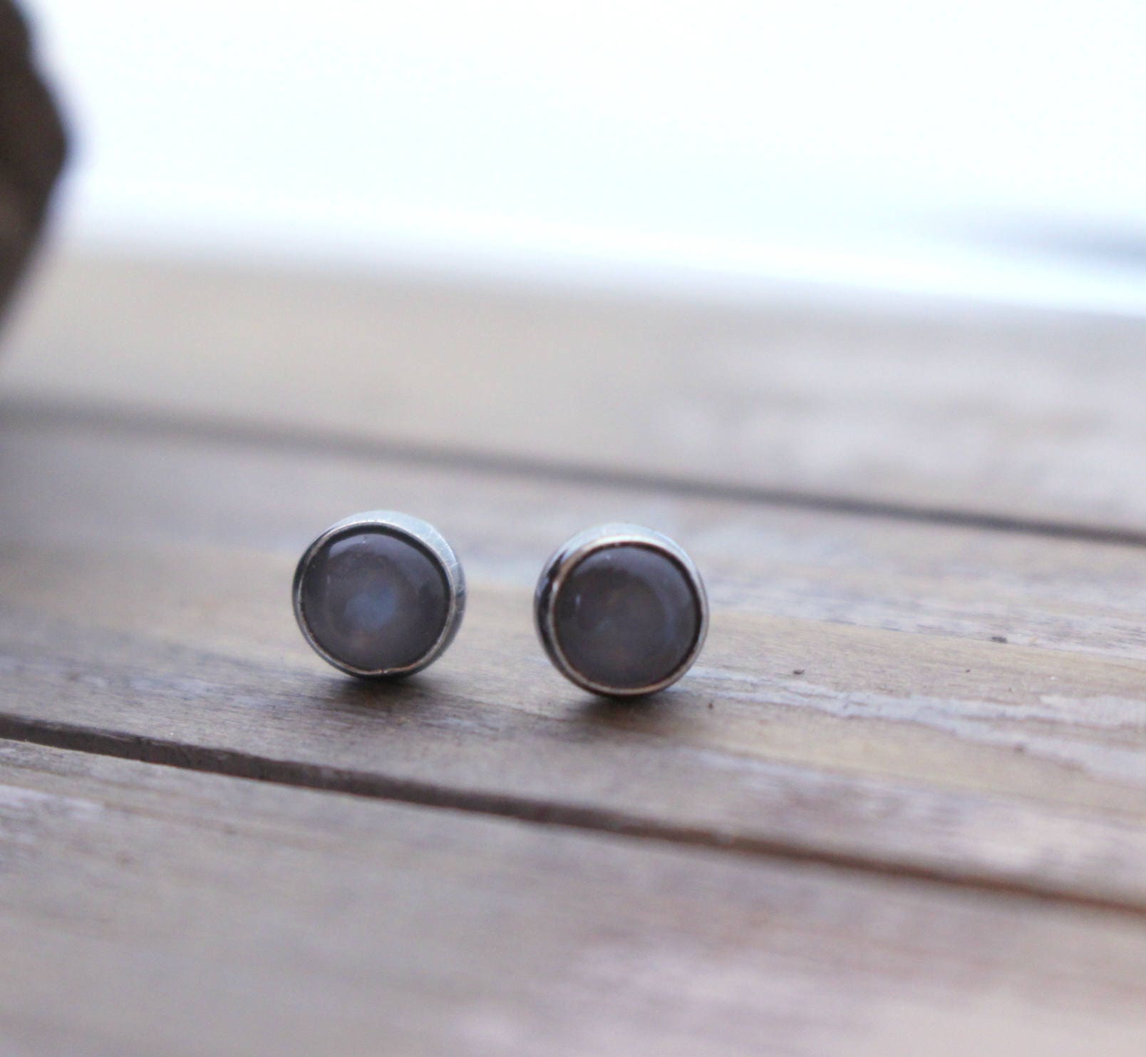 Gray Moonstone 6mm Earrings