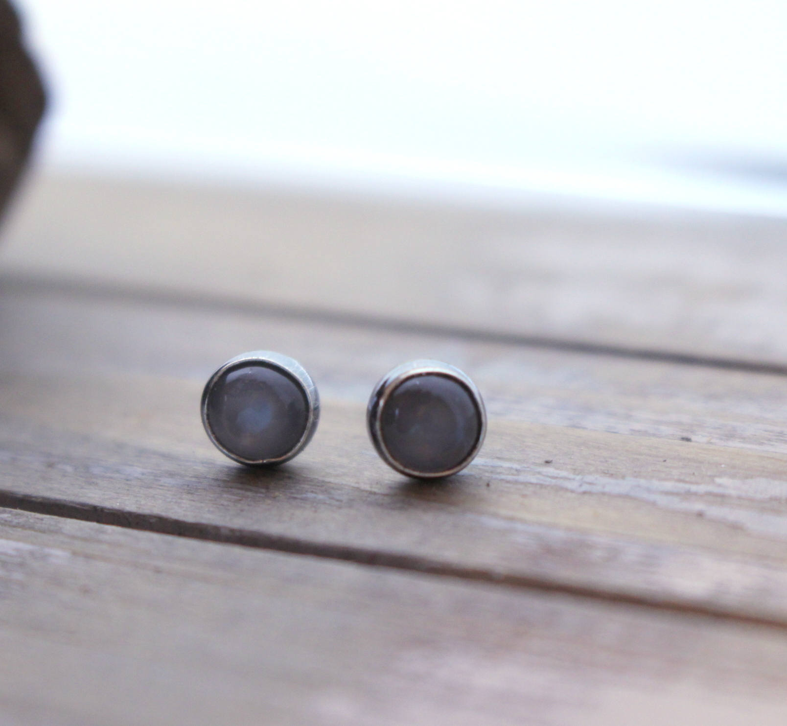 Gray Moonstone Stud Earrings - 5mm