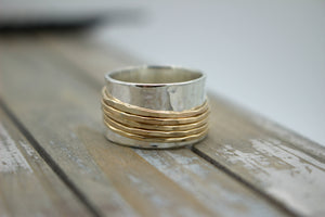 Gold Sterling Silver Wide Band Spinner ring