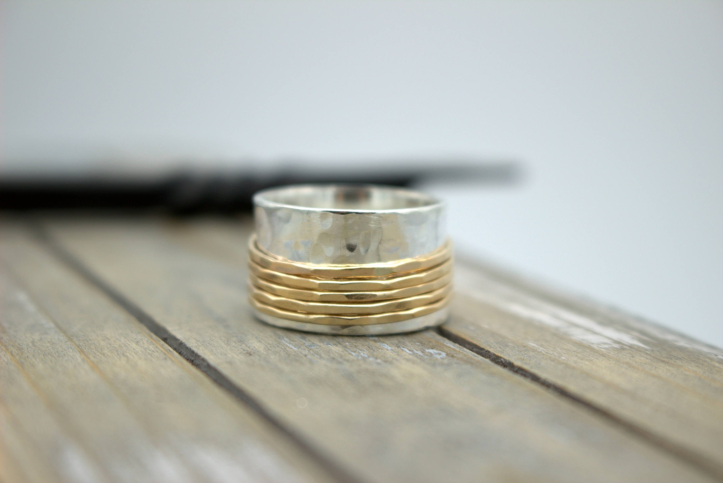 Gold Sterling Silver Wide Band Spinner ring