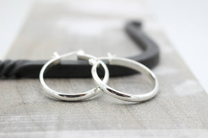 Polish Hoops - 1 Inch Sterling Silver Hoop Earrings - Click Latch Earrings - Gift for her - jewelry sale - Silver Hoops