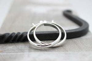 Polish Hoops - 1 Inch Sterling Silver Hoop Earrings - Click Latch Earrings - Gift for her - jewelry sale - Silver Hoops