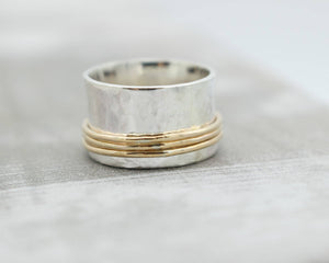 Gold Sterling Spinner Fiddle Ring