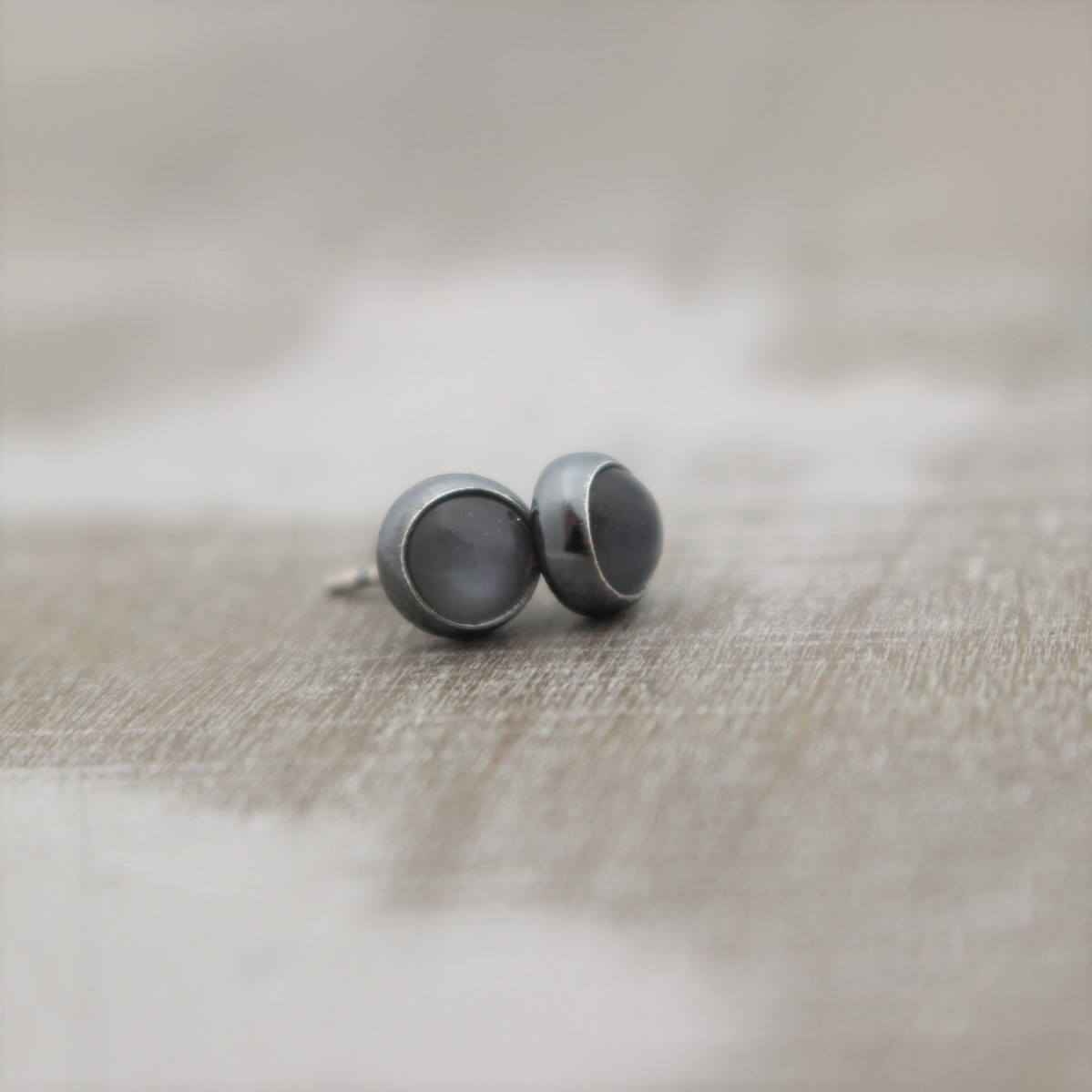 Gray Moonstone Stud Earrings - 5mm