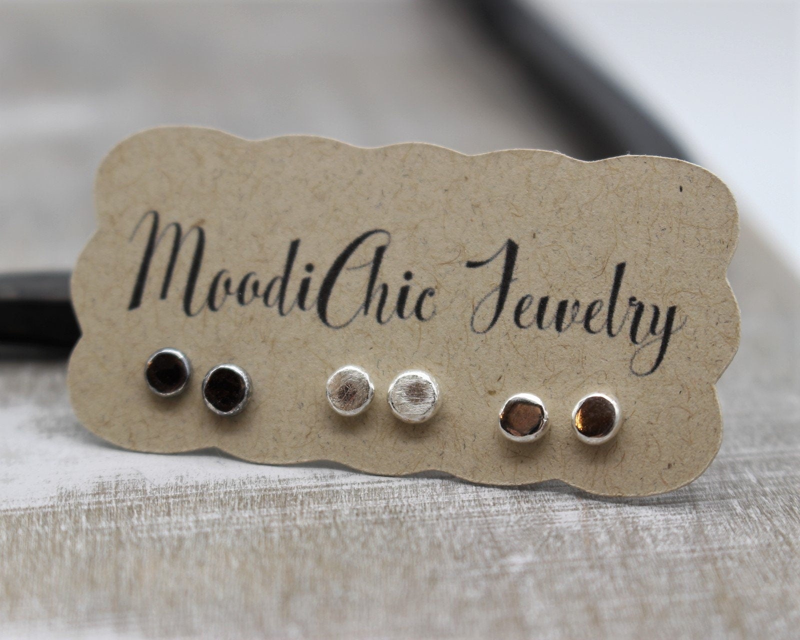 Tiny pebble stud earrings - minimalist earrings - gift for her - recycled dot earrings - sterling silver studs - earring set
