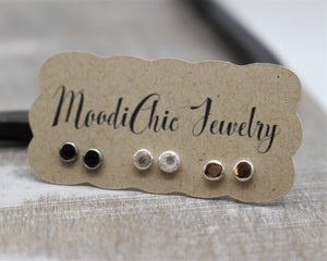 Tiny pebble stud earrings - minimalist earrings - gift for her - recycled dot earrings - sterling silver studs - earring set