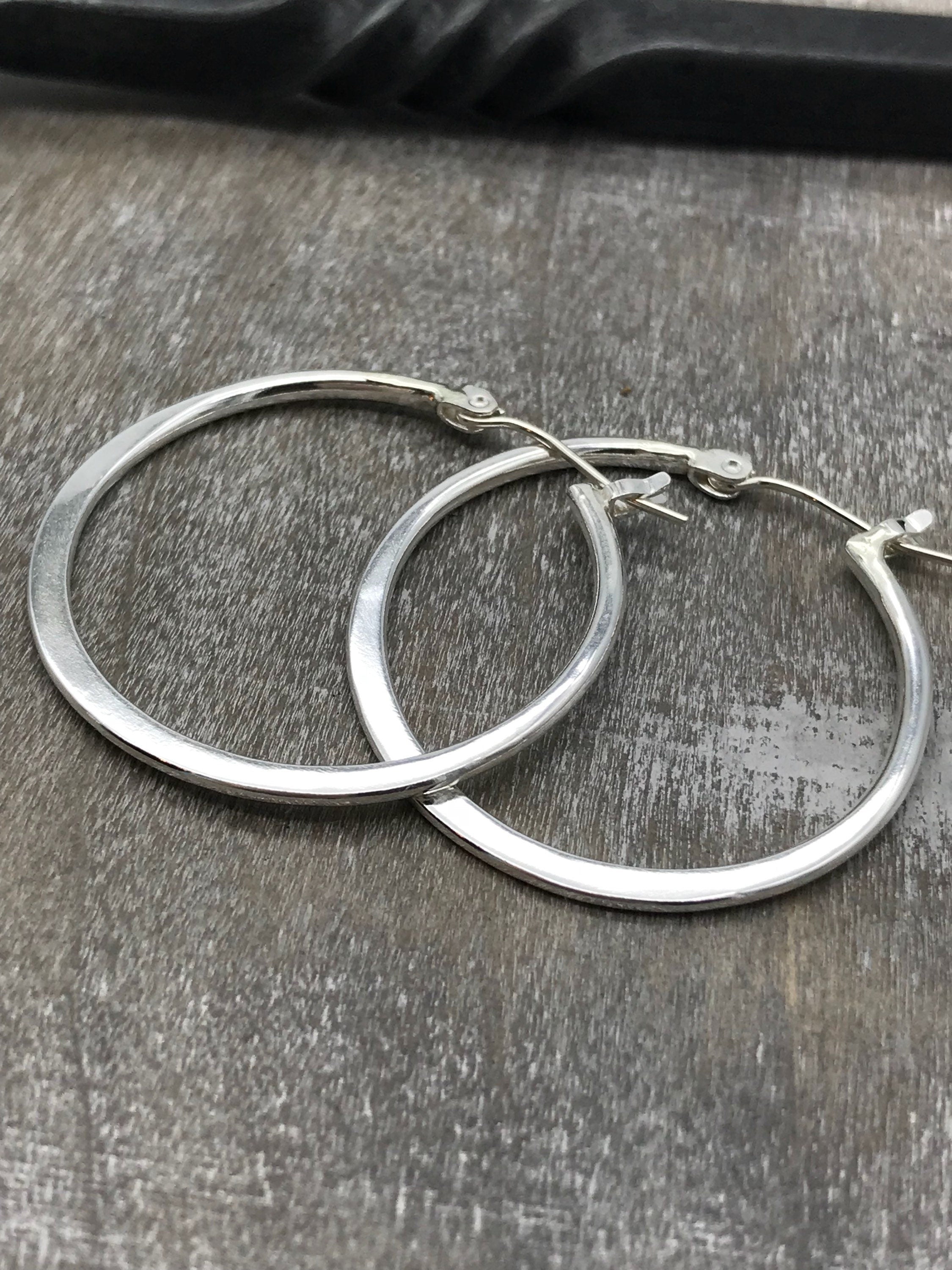 Simple Silver Hoop Earrings - sterling silver Hoops - Sterling Earrings - 1 Inch Hoops - gift  for her - womans boho hoops