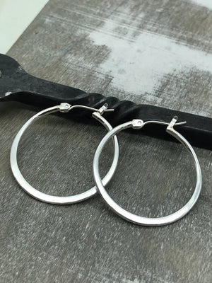 Simple Silver Hoop Earrings - sterling silver Hoops - Sterling Earrings - 1 Inch Hoops - gift  for her - womans boho hoops
