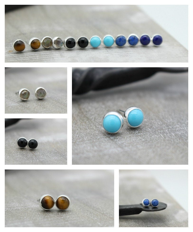 Gray Moonstone Stud Earrings - 5mm