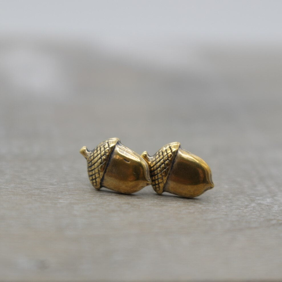 Tiny Acorn Studs - Stud Earrings - Fall Jewelry - Brass Copper studs - Gift for her - Jewelry Sale - Tiny Studs - Minimalist