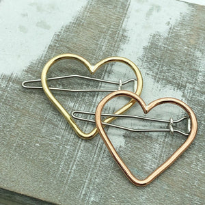 Small Copper heart  Barrette - Gift for Her - Girls Barrette - short hair barrette - Hair Jewelry