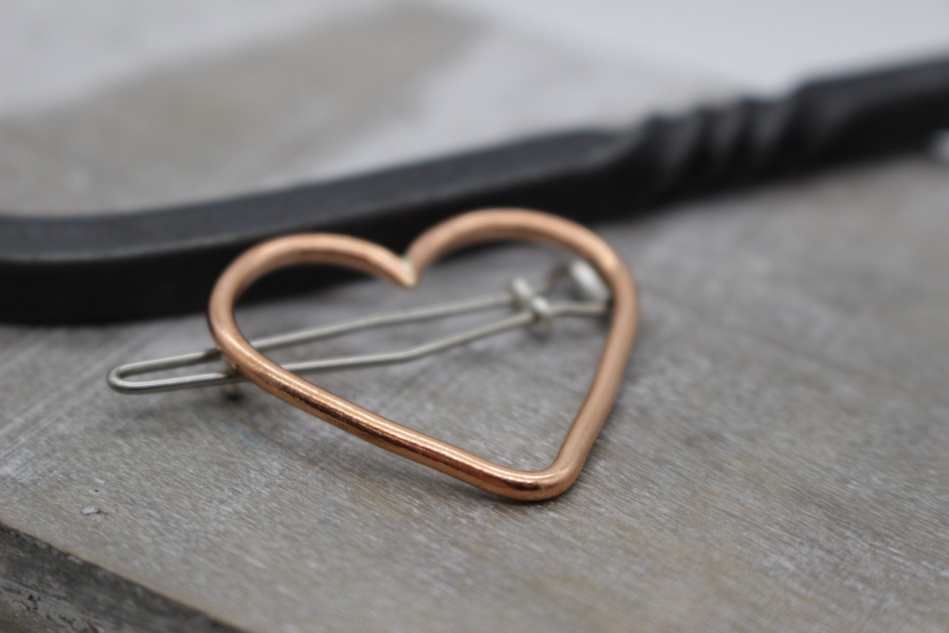 Small Copper heart  Barrette - Gift for Her - Girls Barrette - short hair barrette - Hair Jewelry