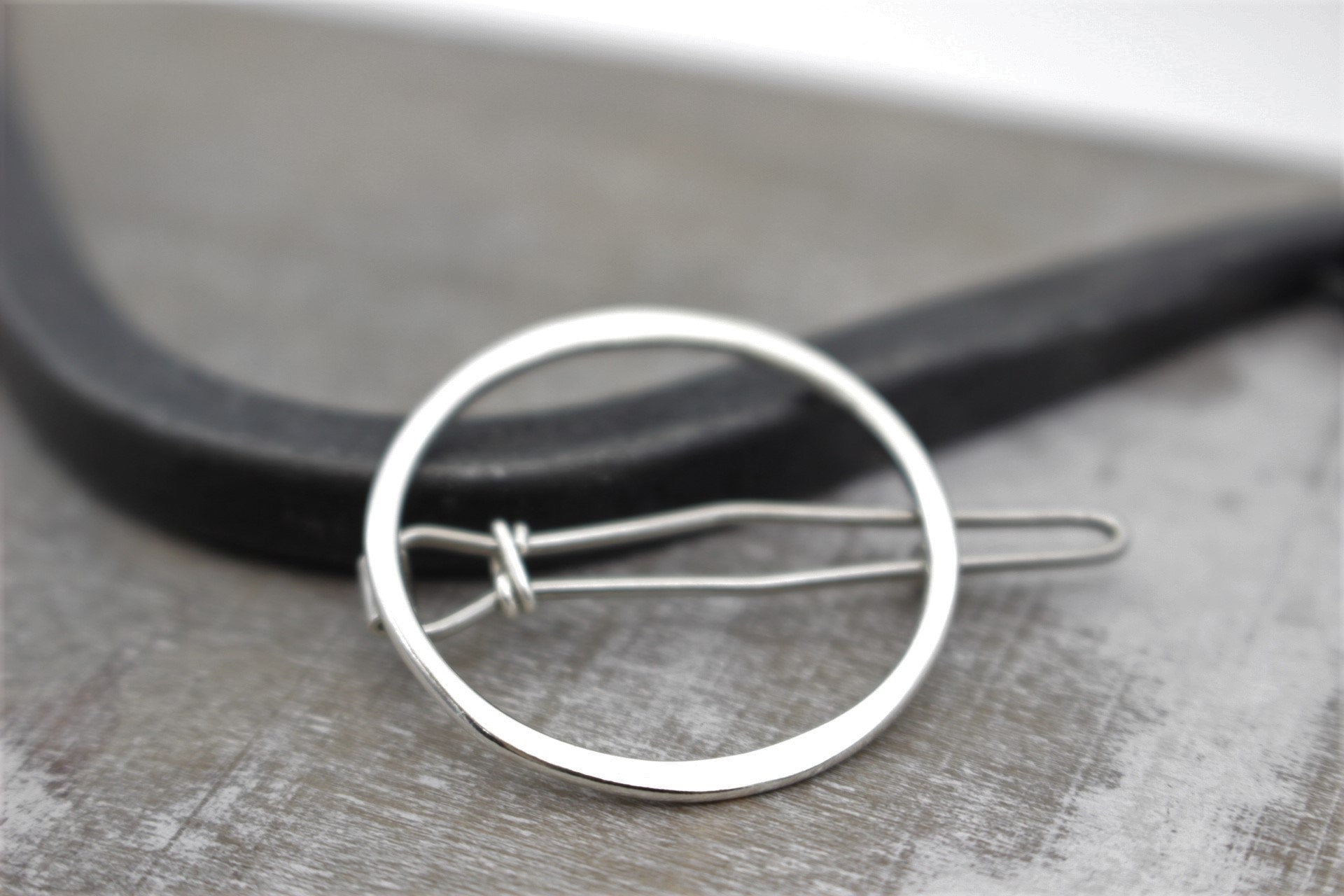 Small sterling silver circle barrette