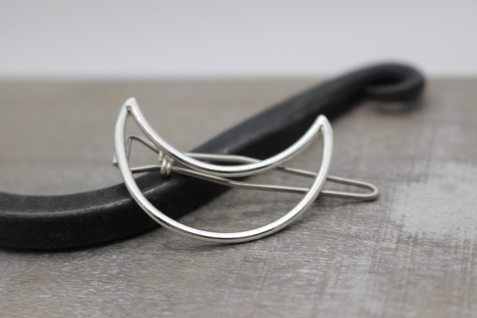 Small Moon barrette - Petite sterling silver barrette - Petite crescent moon barrette - gift for her - small barrette - hair jewelry - bangs