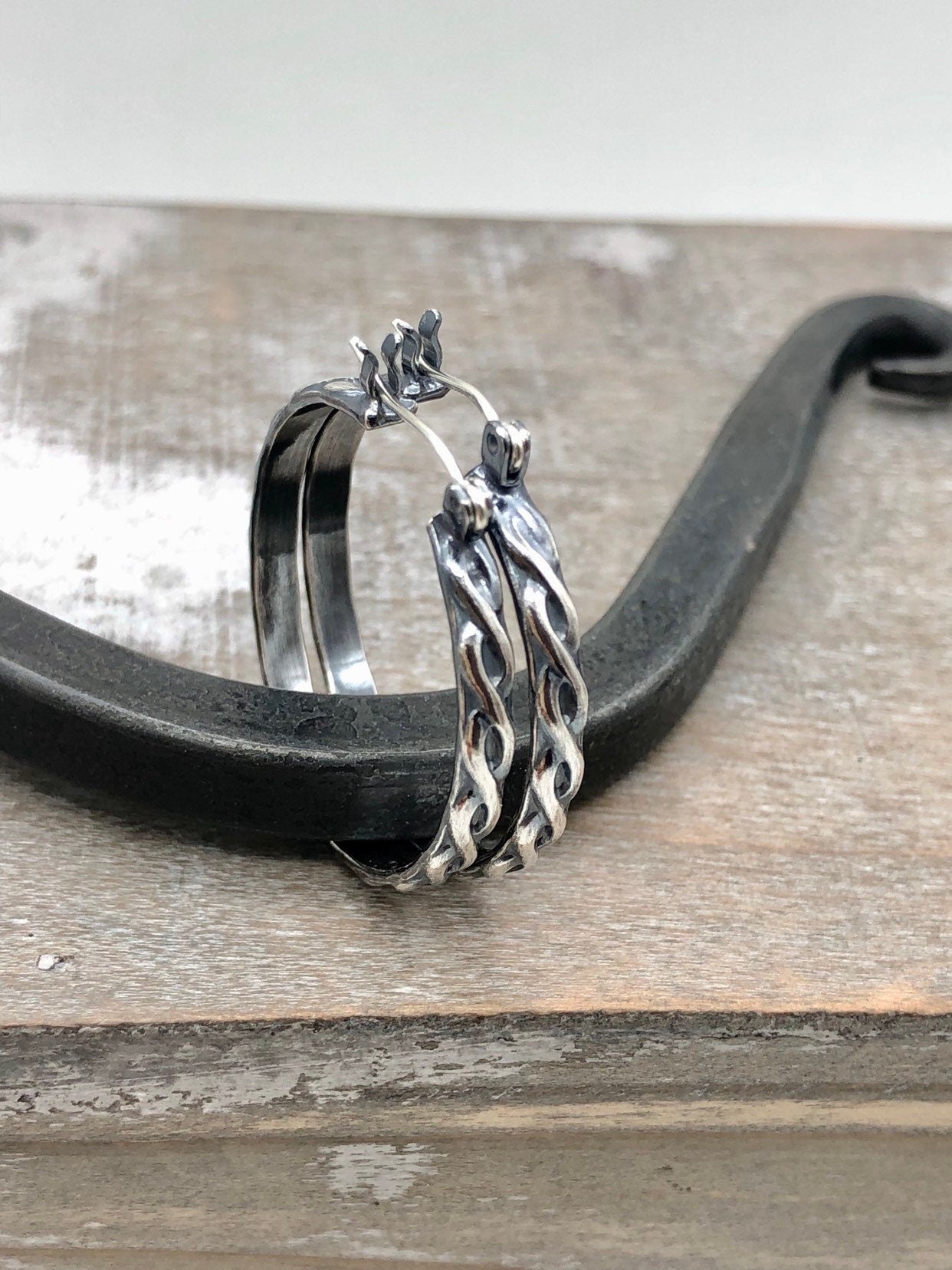 Sterling Silver Twisted Hoop Earrings / Silver Rope Earrings / Medium Hoop Earrings / Gift For Her
