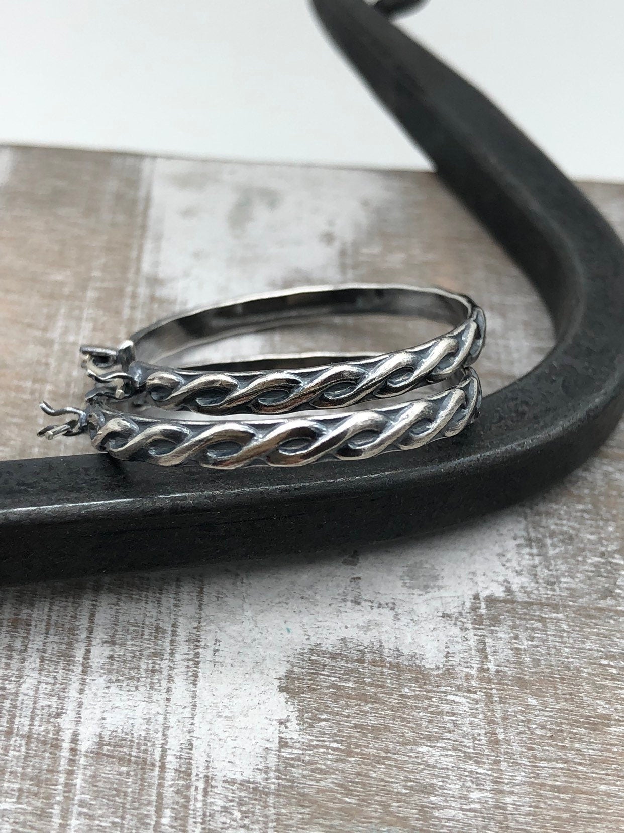 Sterling Silver Twisted Hoop Earrings / Silver Rope Earrings / Medium Hoop Earrings / Gift For Her