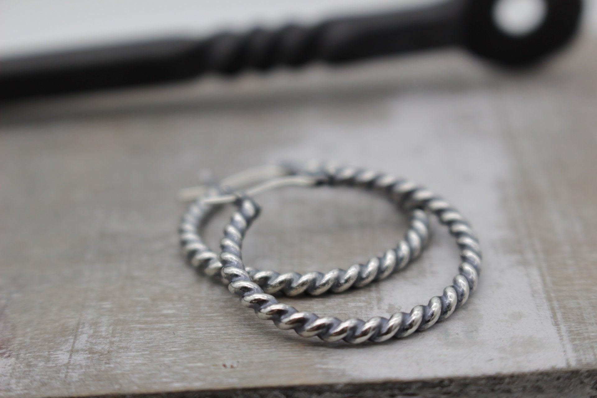 Twisted Hoop Earrings - Sterling silver rustic hoop earrings - one inch hoops - gift for her - boho - hoop earrings