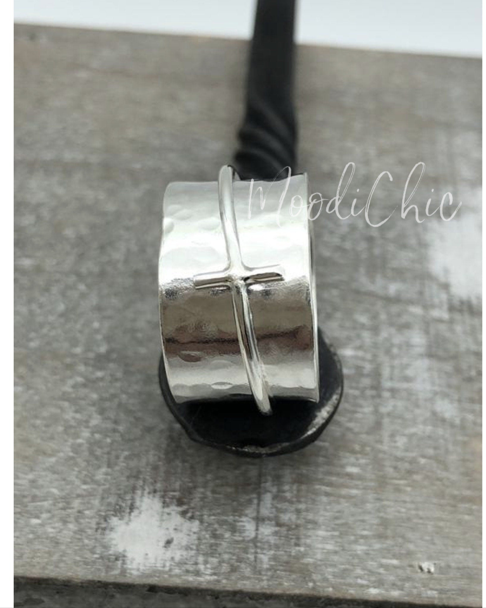 Spinner Ring with Cross - Sterling Silver Ring - Wide Band Ring - Christian Ring - Gift for her - Meditation Ring