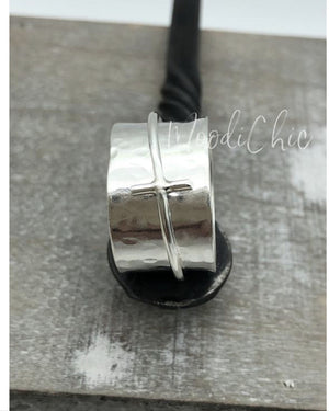 Spinner Ring with Cross - Sterling Silver Ring - Wide Band Ring - Christian Ring - Gift for her - Meditation Ring