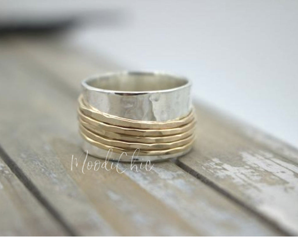 Gold Sterling Silver Wide Band Spinner ring