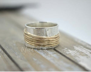 Gold Sterling Silver Wide Band Spinner ring