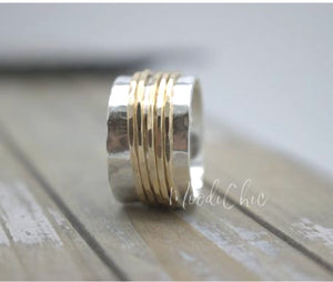Gold Sterling Silver Wide Band Spinner ring