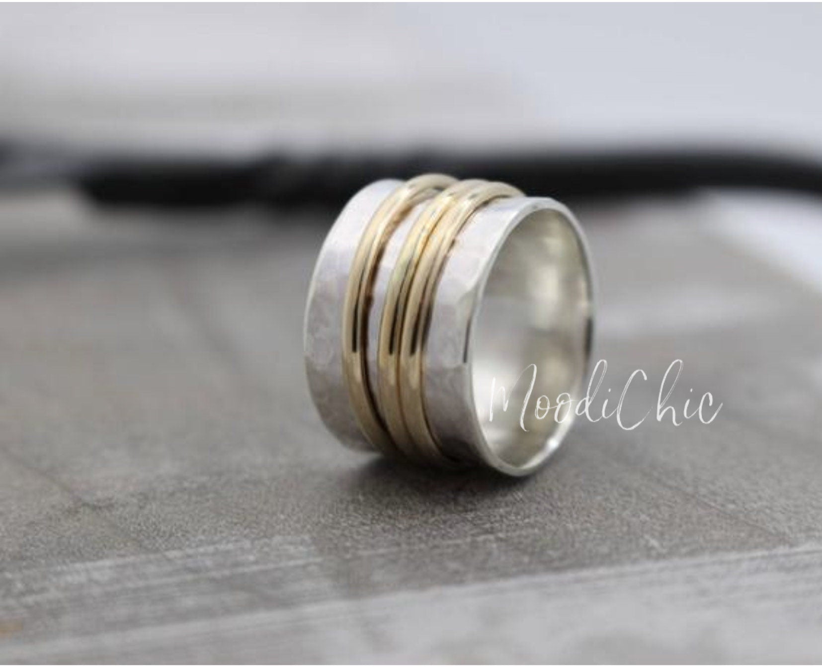 Sterling Silver Gold Spinner Ring