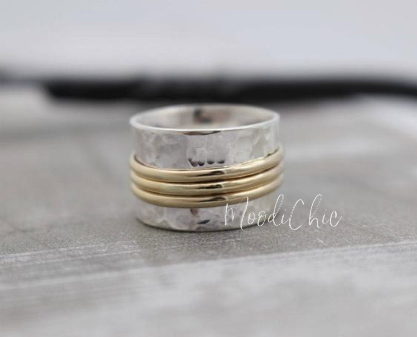 Sterling Silver Gold Spinner Ring