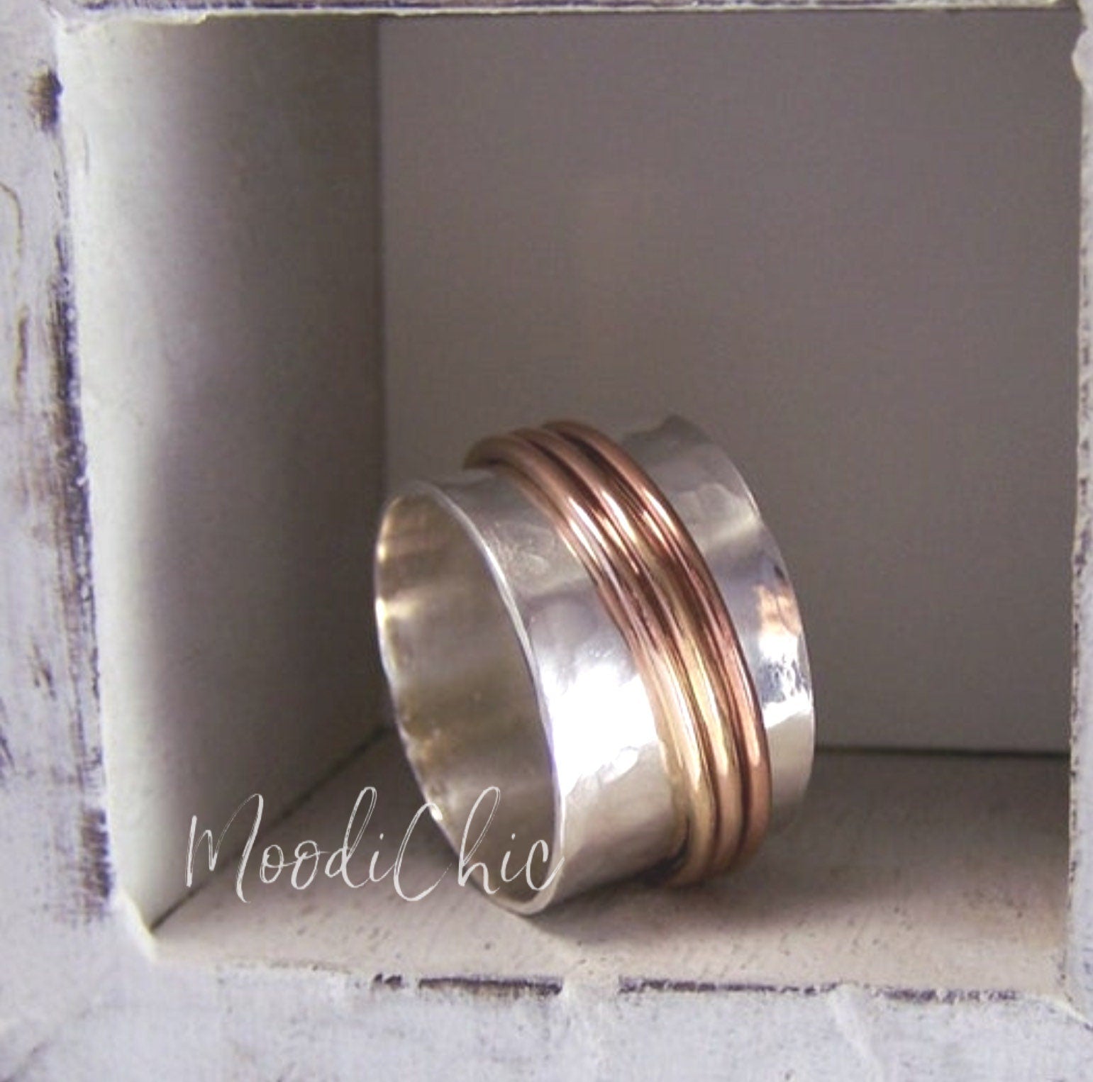 Rose Gold Spinner Ring - sterling silver wide band ring - Meditation Ring - Wide ring for woman - jewelry