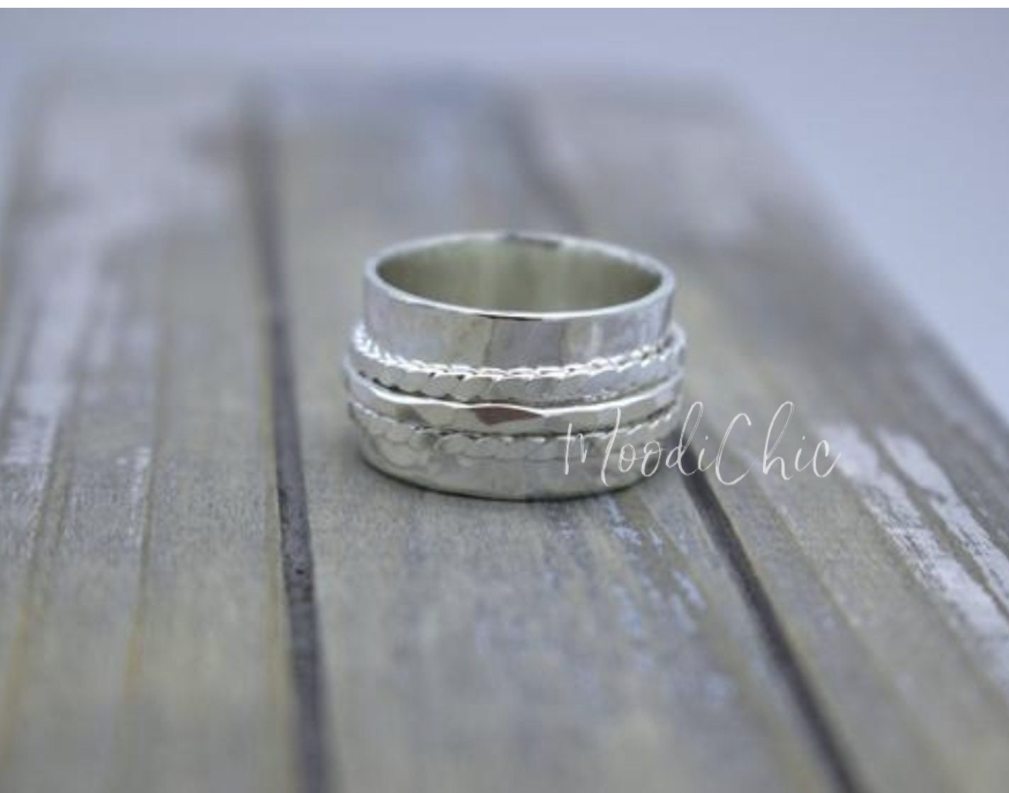 Womans Silver spinner ring - fiddle anxiety ring - gift for her - wide band spinner ring - jewelry sale -silver spinner ring