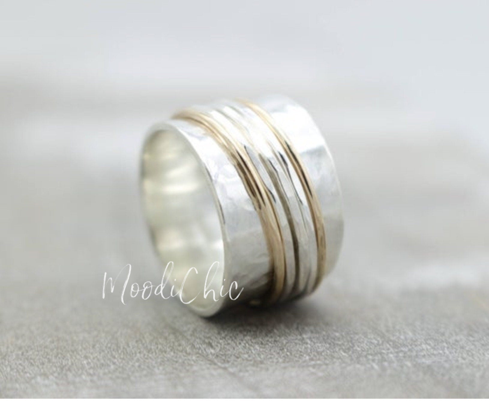 Sterling Silver Gold Meditation rings - Spinner Ring - gold Filled - Silver - Hammered Ring Band - Jewelry sale