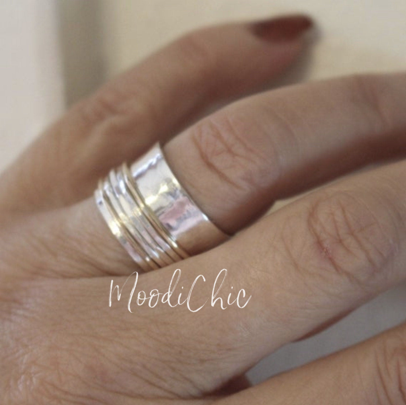 Sterling Silver Gold Meditation rings - Spinner Ring - gold Filled - Silver - Hammered Ring Band - Jewelry sale