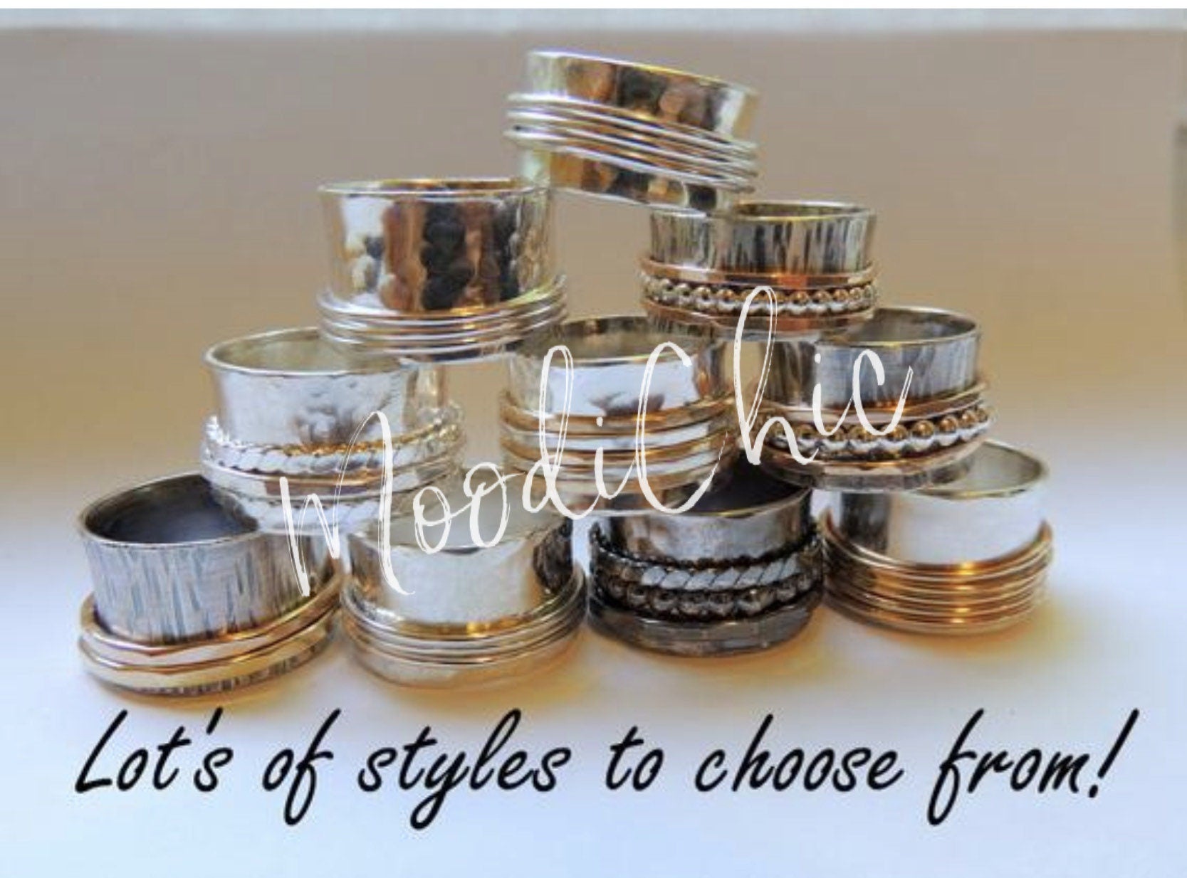 Sterling Silver Gold Meditation rings - Spinner Ring - gold Filled - Silver - Hammered Ring Band - Jewelry sale