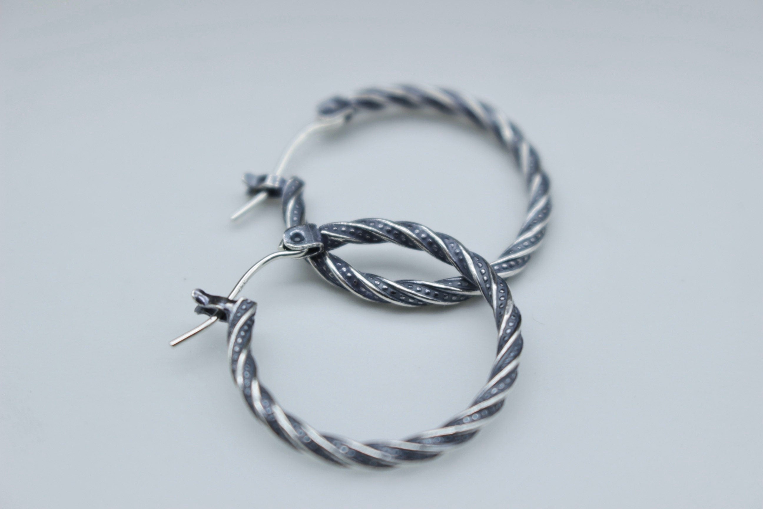 Sterling silver twisted hoop earrings - Rustic 3/4” earrings - gift for her - jewelry sale