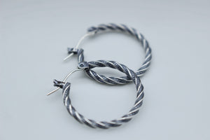 Sterling silver twisted hoop earrings - Rustic 3/4” earrings - gift for her - jewelry sale