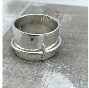 Spinner Ring with Cross - Sterling Silver Ring - Wide Band Ring - Christian Ring - Gift for her - Meditation Ring
