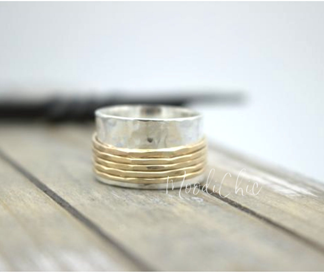 Gold Sterling Silver Wide Band Spinner ring