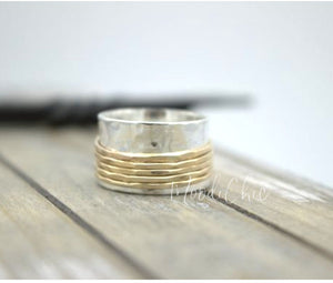 Gold Sterling Silver Wide Band Spinner ring