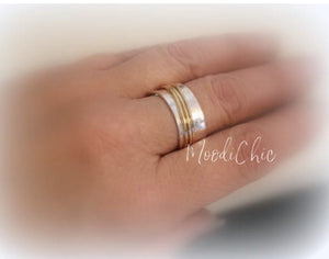 Silver Gold wide band Ring - Sterling Silver Meditation Ring - Gift for her - Spinner ring