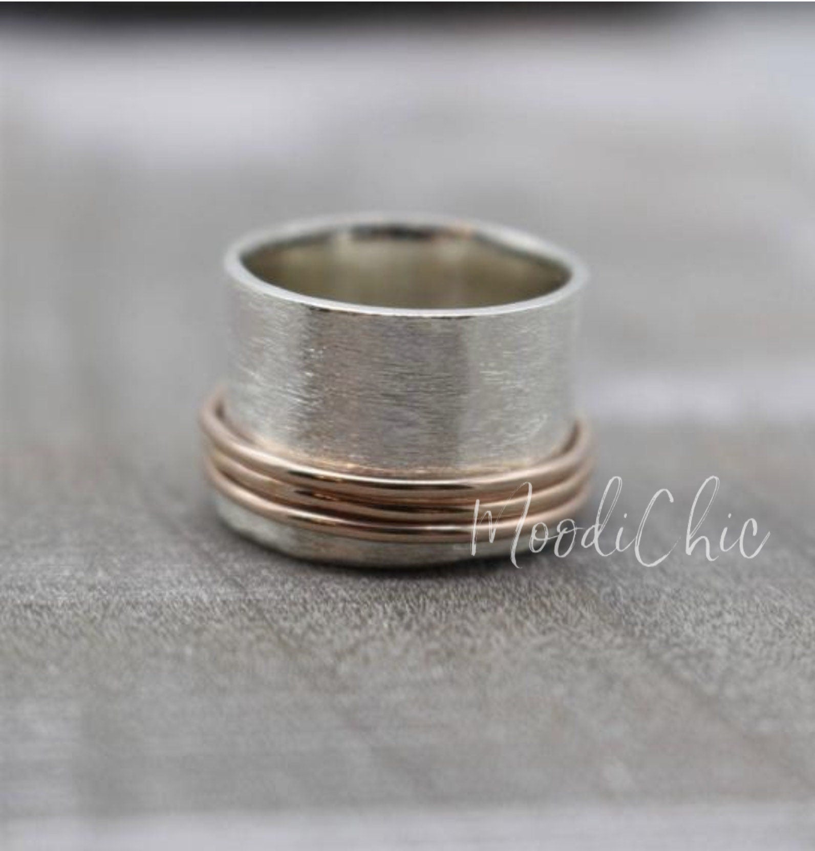 Sterling Silver Rose Gold Spinner Ring - Fiddle Ring - Push Gift - Meditation Jewelry - Yoga SR114