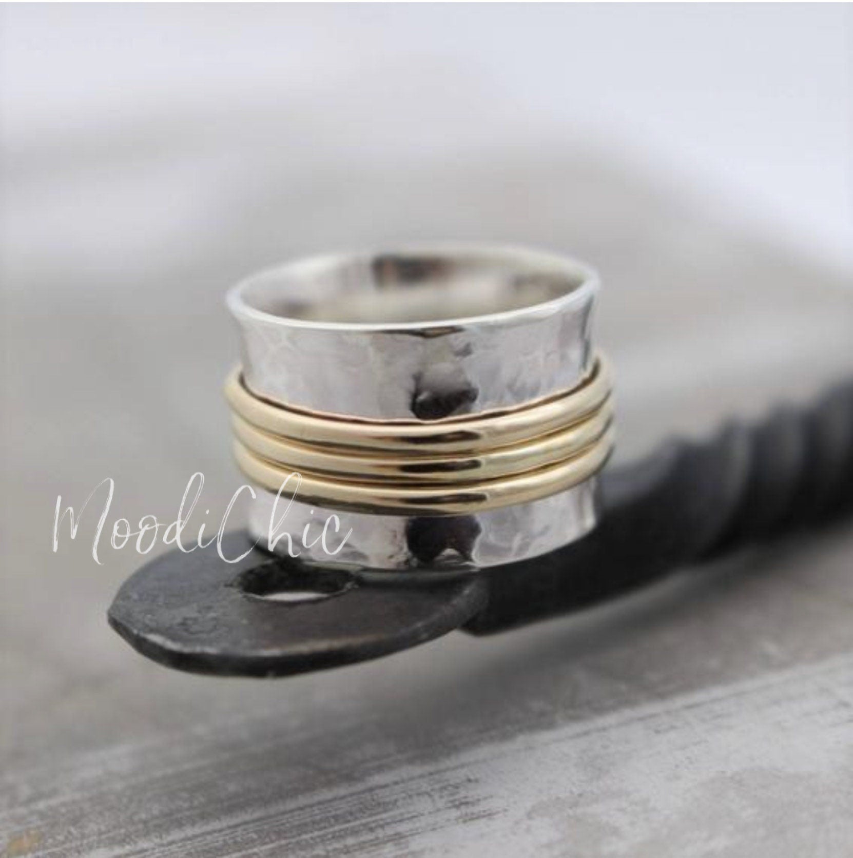 Sterling Silver Gold Spinner Ring