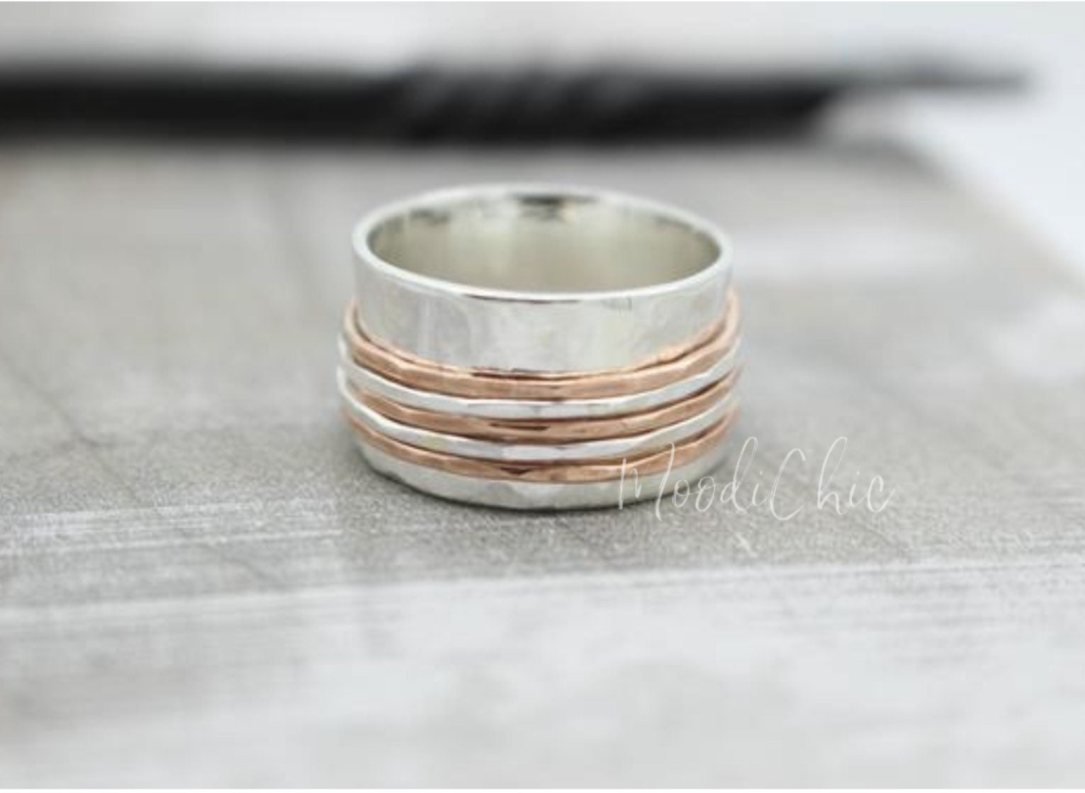 Copper and Sterling silver Spinner Ring